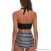 Tempt Me Women 2 Piece Plunge Cross Ruched Cutout Halter Backless Bikini Crop with High Waisted Striped Bottom B07B1ZN46C